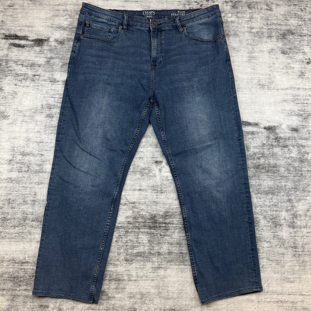 Chaps Mens Slim Straight Jeans 38x30‎ Medium Wash Blue Stretch Denim 1541310
